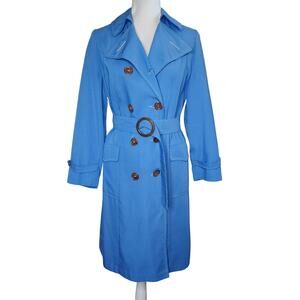 Vintage Blue Double Breasted Trench Coat Women's Size Small Medium